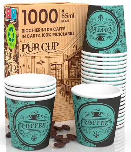 PubGreenCUP Lot de 1000 verres en papier pour café 65 ml Verres écologiques biodégradables jetables petits emporte-pièces