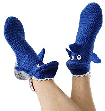 Miolasay Lustige Tiersocken für Damen, Weihnachtsstrick-Krokodil-Socken, Neuheit, Alligator-Bodensocken, kreativ, 3D-Strick, flippige Hai-Socken (A-Blauer Hai, Kinder, Einheitsgröße), A-Blue Shark,