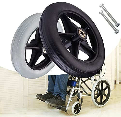 ANSNOW 1 Pair Fronter, Front Wheel, Solid Tyre, 5/16-Inch Stem Diameter, Firm Tread for Easier Rolling, Wheelbarrow Wheel, for Powerchair Wheelchair Tire Replacement/Black/7Inch/17Cm