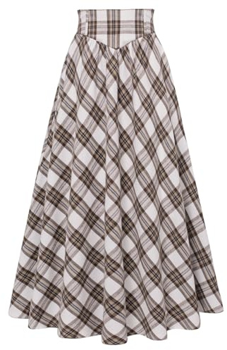 SCARLET DARKNESS Jupe Traditionnelle Renaissance pour Femme à Lacets élégante Jupe trapèze Cottagecore Blanc Marron à Carreaux XXL