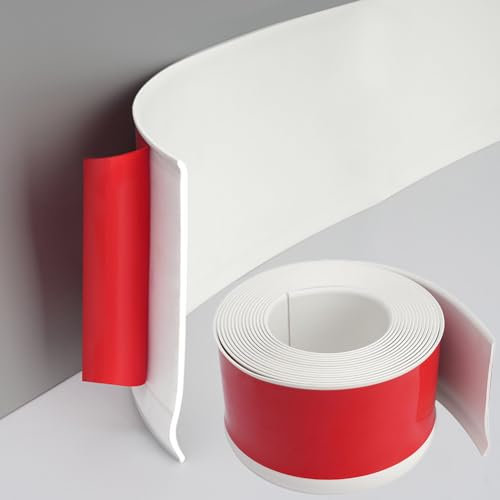 Battiscopa in PVC morbido, autoadesivo, 10 cm x 10 m, listello decorativo flessibile per cucina, bagno, soggiorno (bianco 10 m)