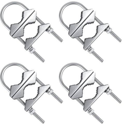 MOOKEERF Abrazadera de mástil de antena doble, 4 soportes de montaje en poste de antena, bloque de mandíbula en V con pernos en U, kit de soporte de montaje de mástil a mástil resistente para antena