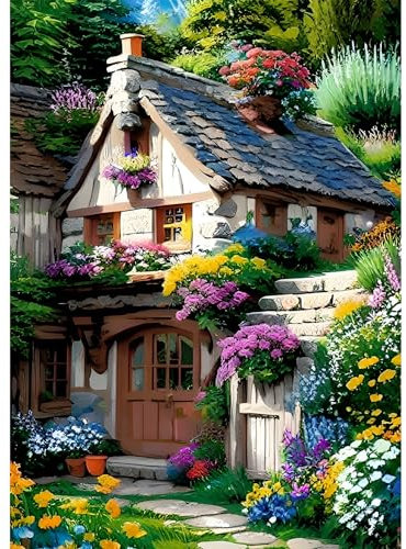 AIRDEA DIY Haus Diamond Painting Set Erwachsene Kinder, Diamant Painting Bilder 5D Blumen Diamant Kunst Häuschen Diamant Malerei Set Cross Stickerei Malerei Kits für Heimdekor 30x40 cm