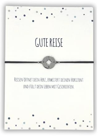 Glücksschmiedin – Reise Geschenk – Glücksbringer Armband mit Kompass-Anhänger & Spruchkarte – Abschiedsgeschenk für Weltenbummler & Reisende – Handgefertigt in Deutschland