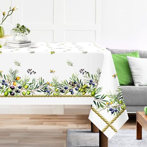 Arquiel Tischdecke Rechteckige Florale, Tischtuch Oliven Blumen Wasserabweisend StrapazierfäHiges Aquarell, Abwischbar Tischdeck FüR Abendessen, KüChe, Hochzeit, Drinnen, FrüHling/Sommer(140 x 180 cm)