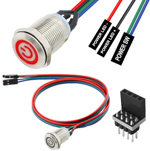 Xiatiaosann 12mm Chassis Switch Host Metal Button Cable, PC Case LED Power Button ATX Supply On/Off Extension Cord for DIY Computer Switch, with 1 to 2 splitters (Red)