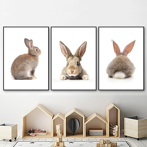 Uixxducc Kinder Poster Set, 3er Hasen Bilder Set, Ostern Poster Kinderzimmer Deko Babyzimmer Wandposter für Mädchen und Jungen (50x70cm)