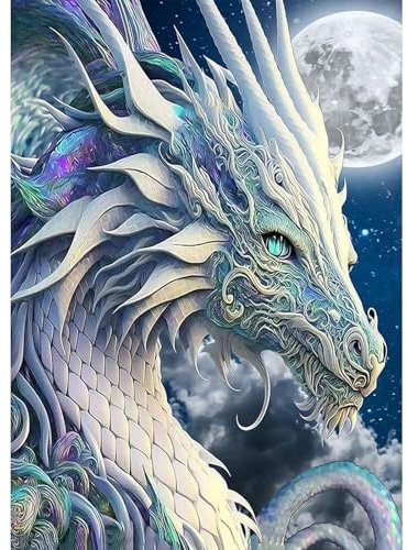 NAIMOER Drache Diamond Painting Weißer Drache Diamant Painting Bilder, Diamond Painting Erwachsene Tiere Diamond Painting Bilder Cross Stickerei Set 5D Diamant Malerei für Home Décor 30x40cm