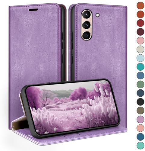 HUOUH für Samsung Galaxy S21 Hülle mit RFID Schutzhülle aus Lederhülle Handyhülle,360 Grad Schutz Case,Kartenfach Leder ständer Handy hülle für Samsung S21 Klapphülle Wallet Cover Flieder Lila