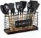 THYGIFTREE Large Utensil Holder for Kitchen Counter Black Metal Cooking Utensil Organizer for Countertop 3 Compartments Kitchen Tools Holder for Spatula Utensil Crock Caddy