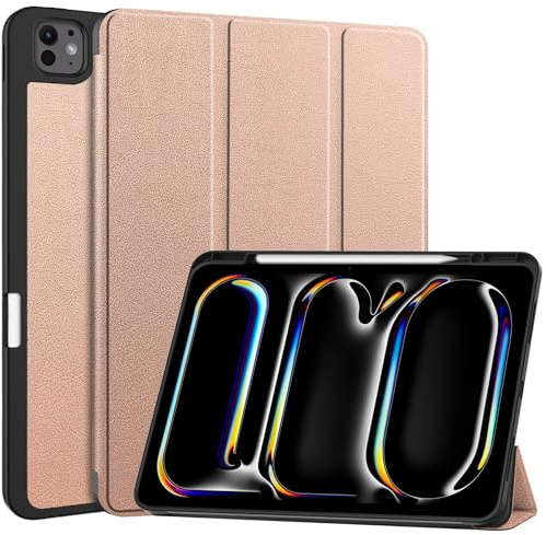 KNOXS Cover per iPad Pro 13 2024, Morbido TPU con S Pen Holder Tablet Custodia, [Tasca Auto Sveglia/Sonno] per iPad Pro 13 2024 Cover (Oro rosa)