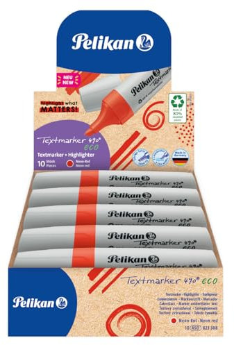 Pelikan Evidenziatore 490 eco, rosso fluo, 10 pezzi, con punta a scalpello