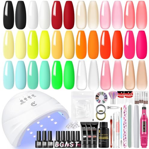 COSCELIA Gelnägel Starterset mit Lampe, 15 Farben UV Nagellack Set mit Elektrische Nagelfräser 3Pcs Poly Nägel Gel Set Base und 4pcs Top Coat Gel Nagellack Starterset für Geschenk