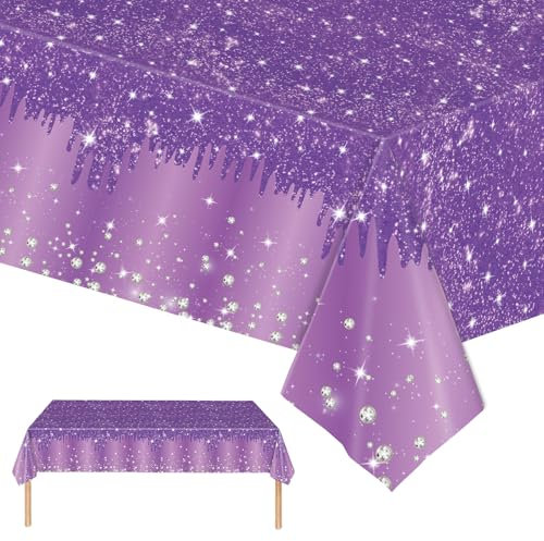Mienocol 2 tovaglie usa e getta viola per feste, 137 x 274 cm, glitterate lucide, viola con diamanti, rettangolari, per feste di nascita, matrimoni, compleanni, decorazioni per la tavola di Halloween