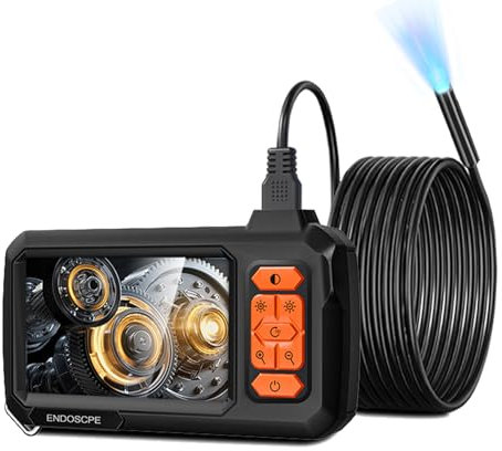 TICFOX Endoskopkamera mit Licht, IPS Bildschirm Inspektionskamera, 8mm 4,3 Zoll IP67 Wasserdicht 1080P HD Kanalisationsinspektion Industrielles Endoskop mit 8 LED Leuchten 5M Halbstarres Kabel