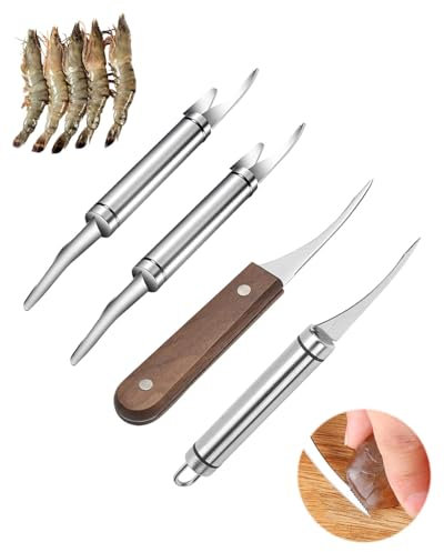 MOPZIJA 4 PCS Shrimp Line Knife, Herramienta Peladora De Camarones De Acero Inoxidable 304, Pelador De Camarones, MáQuina Peladora De Camarones, Peladora Universal para Camarones y Pescado