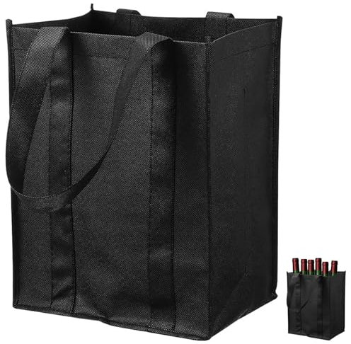 Jidyllic Bottle Carrier,Wine Bottle Bag Wine Bottle Carrier 6 Bottles Reusable Compartment Black Carrier Bags Holder with Carry Handle for Travel Camping Picnic Beer Drinks Party