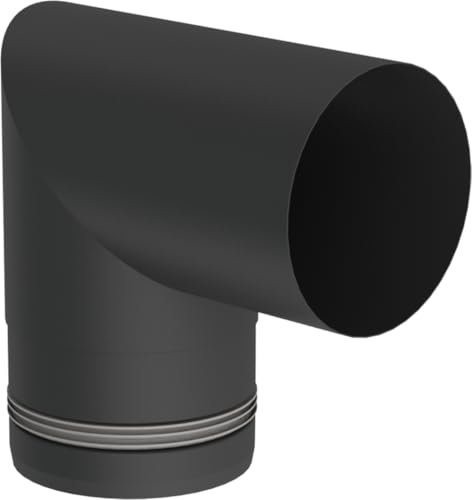 Pelletofen Winkelrohr/Kniewinkel 90 Grad starr aus Edelstahl mit innenliegender Dichtung, Durchmesser 80 mm schwarz