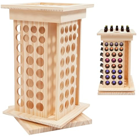 DHQCQL Ätherische Öle Aufbewahrung, Roll on Ätherische Öle mit 125 Löcher, 360°Drehen Ätherisches Öl Flasche Display Rack für Ätherische Öle, Nagellack, Duftöle, Kosmetik, Stain, 23.5 * 23.5 * 41cm