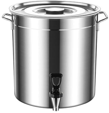 THEGA Stock Pot Mit Zapfen - Edelstahl -Trinkschaufel, Trinkeimer Mit Wasserhahn Und Deckel, Milchschaufel Aus Edelstahl, Edelstahl -Stahl -Topf, Kochtopf Für Familie Und Restaurant(20L)