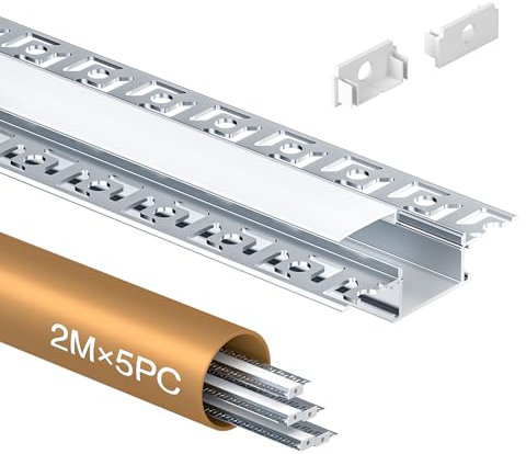 Shine Plus LED Trockenbauprofil 2m mit Abdeckung milchig, UP Trockenbau Profile für LED Streifen bis 20 mm, Aluminium Profil Trockenbau, Profil Trockenbau Decke Wand Schattenfuge (5×2Meter)