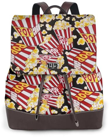 Yyoretp Damen-Rucksack aus Leder, mit Popcorn-Aufdruck, lässiger Rucksack für die Arbeit, modischer Reiserucksack, Schwarz , One size