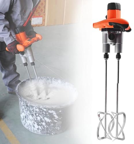 Electric Handheld Concrete Mixer Drill, 1600W Electric Mortar Mixer Anti-Slip 6-Speed with Double Rod, for Stirring Plaster Mortar Paint Cement Grout Mix Stirrer Paddle