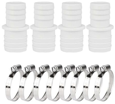 XSYKJGS 4 Stück Schlauchverbinder für Poolschlauch 32/38mm Ø Set mit 8 Edelstahl Schlauchklemmen - Pool-Schlauchadapter -Schlauchtülle für Oberirdische Pool und Poolpumpe Wartung
