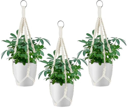 Cisyia 3 Stück Makramee Blumenampel für Aussen HäNgend, 55cm Balkon Pflanzenampel für Innen AußEn Blumentopf Outdoor Boho Deko HäNgeampel für Pflanzen Garten Wohnzimmer Fenster Wanddekoration