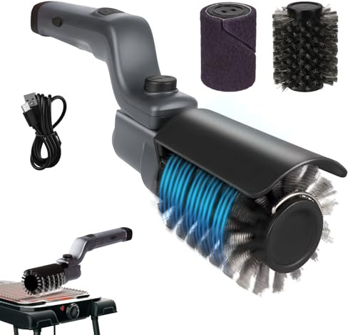 Cepillo eléctrico mejorado para parrilla, cepillo de limpieza inalámbrico recargable con ángulo ajustable, cabezal de cepillo de acero inoxidable, potencia de 3 velocidades, tiempo de funcionamiento