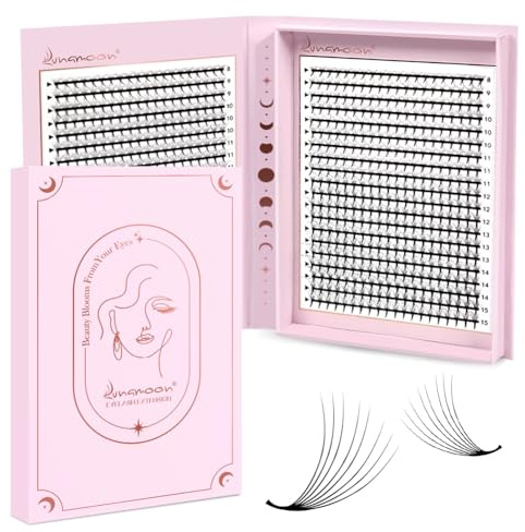Lunamoon 800Pcs 8D Vorgefertigte Fächer Wimpern(8D-0.07-C, 8-15mm) | Fertigfächer Wimpern 8D Premade Fans Volumen Wimpern Fertige Wimpernfächer Wimpernverlägerung für zu Hause oder den Salon