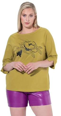 Ulla Popken Damen Shirt, Blüte, U-Boot-Ausschnitt, Langarm T-Shirts