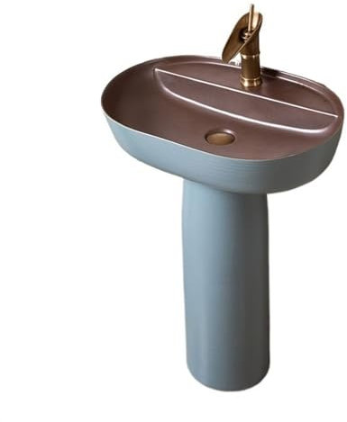 CAFIEDR Lavabo sur Pied en céramique pour Salle de Bain, élégant lavabo sur Pied Bleu, Ensemble de 2 pièces pour Salle de Bain, Vasque à Colonne, Meuble-lavabo, Cour ex(3)