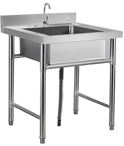 Fregadero de Cocina rústico de Acero Inoxidable de Primera Calidad - Fregadero de un Seno con Acabado Cepillado (60 cm)