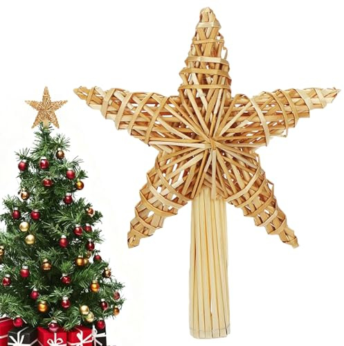 Weihnachtsbaum Stern Spitze, 30,5×20 cm Stern Christbaumspitze aus Stroh, Strohstern-Spitze für Weihnachtsbaum, Weihnachtsbaumspitze, Natur Stroh Baumspitze, Weihnachtsbaumschmuck Spitze