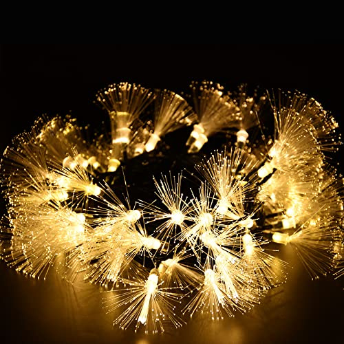 YOLIGHT 33FT/10M Fibre Optic Christmas Tree Lights Mains Power, Extendable Green Wire 60 LED String Light 8 Modes, Mini Firework Starburst Fairy Lights for Xmas Wedding Room Decoration (Warm White)