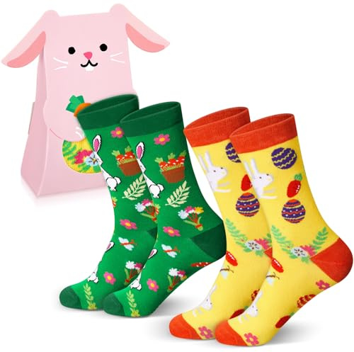 Maitys Ostersocken mit Box | Ostern Geschenke für Damen Herren, 36-42, Osterhasen Socken, mit Motive Ostereier, Küken, Karotte, Hahn, Spiegelei