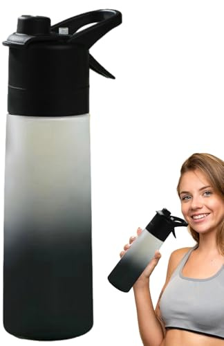 Wisylizv Botella de agua con atomizador – Botella de agua potable – Spray portátil deportivo de 650 ml – Función de bebida deportiva con pajita – nebulización reutilizable para gimnasio, correr