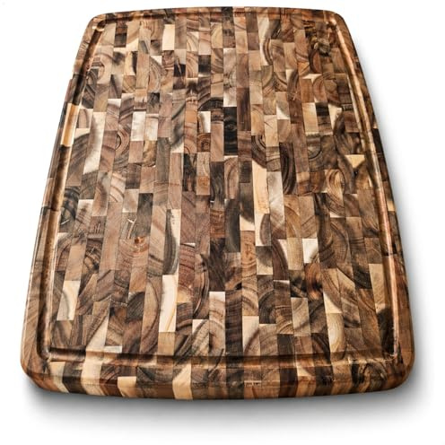 com-four® Tagliere in Legno 46 x 36 cm, Tagliere in Acacia con scanalatura | spesso con motivo a quadri - robusto