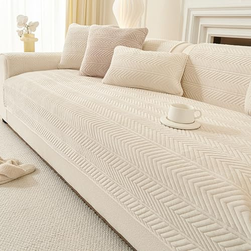 Halkfritt sofföverdrag sofftäcke för tyg och lädersoffor Bei 110 x 240 cm – slish-skydd, vattentätt pälsöverdrag för heminredning
