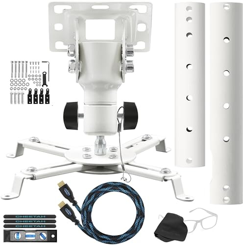 Cheetah Mounts APMEW Universal Projector Ceiling Mount. Includes an Adjustable Extension Pole and Twisted Veins 15 HDMI Cable