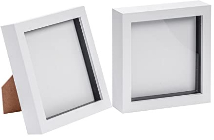Nicola Spring Square 3D Box Photo Frames 6 x 6 Inch - White - Pack of 2 | 3.5cm Box Frame, Three Display Depths, Genuine Glass Cover, Removable Spacer, Wall-Mountable Design, Freestanding Display