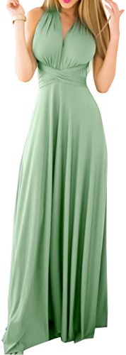 OBEEII Damen Multiway Abendkleid Lange Hochzeit Brautjungfernkleid Bodenlang Sommer Strandkleid Cabrio Wickelkleid V-Ausschnitt Rückenfrei Neckholder Festlich Kleid Hellgrün M
