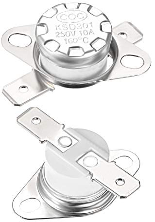 sourcing map KSD301 Thermostat 160°C/320°F 10A Normal Closed N.C Adjust Snap Disc Temperature Switch for Microwave,Oven,Coffee Maker 2pcs,Ceramic Material