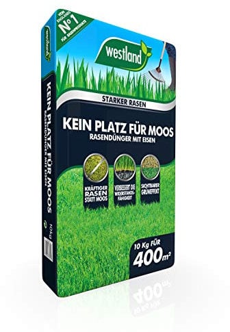 Westland Kein Platz für Moos 733537, Rasendünger mit Eisen, Für moosbelastete Flächen, Granulat, Dunkelbraun, 10 kg für 400m²