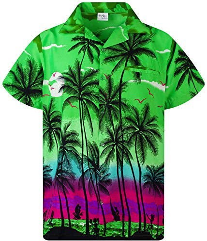 King Kameha Funky Chemise-Hawaienne, Manche-Courte, Beach, Vert, L