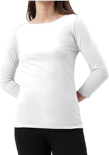 BODYWEAR LTD - Woman's Long Sleeve Round Neck T-Shirt Top - Stylish and Versatile - Casual Wear - Relaxed Fit - Everyday Comfort - Perfect Wardrobe Essential for All Seasons (White, UK Size M/L)