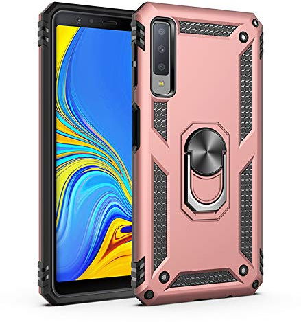BestST Hülle für Galaxy A7 2018/A750, 360 Grad Drehbar Ringhalter mit Magnetischer Handyhalter Auto Handyhülle für Galaxy A7 2018/A750- Rosegold
