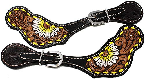 CHALLENGER Horse Western Cowboy Boot Leather Sunflower Tooled Spur Straps 74HR10