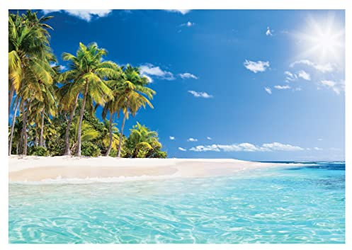 WallArena - Vlies Fototapete Strand Meer Palmen Karibik Ozean Tropical 368x254 cm - Fototapeten - Tapeten - für Wohnzimmer Schlafzimmer - Vliestapete Wandtapete Tapete 3D Effekt- inkl. Kleister
